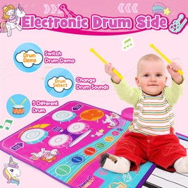 TopDollo Piano Mat for Toddlers,Baby Kid Sensory Educational Montessori Toys for 1 2 3 Year Old,Baby Play Mat with 19 Sounds and Recordings,Gifts Toys for 1 2 3 Year Old Girls