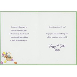 Designer Greetings Small Bear and Blue Bird Collecting Flowers in Basket 1st : First Easter Card for Great-Grandson