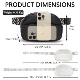 Vezluax Bum Bag Women's Shoulder Bag Stylish Crossbody Fanny Pack Women Hip Bag Waist Bag Vegan Leather Gifts for Women with Shoulder Strap, black, shoulder bag