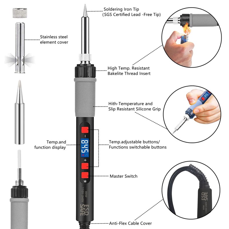 KEPIOG Soldering Iron Kit, 80W Electric Solder iron, Adjustable Temperature