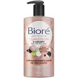 Bioré, Limpiador Purificador Cuarzo Rosa y Carbón, de uso diario, purifica naturalmente los poros y energiza la piel, apto para veganos, 200 mL