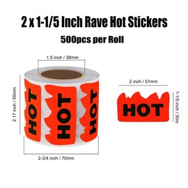 Hybsk 500pcs Rave Hot Stickers 2 x 1-1/5 Inch Fluorescent Red Hot Flame Fire Shape Labels Marking Popular Items for Restauresent Supermarkets Stores Shops (Fluorescent Red)