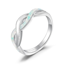 Twisted Opal Rings for Women Sterling Silver 18k White Gold Plated Infinity Celtic Rings Adjustable Wedding Engagement Promise Rings Gifts Ring Size 7.5