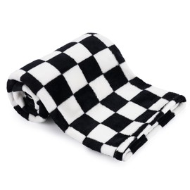 Plush Checkered Baby Blanket for Boys Girls Nursery, 30"*40" Warm Short Fleece Blanket Neutral for Infant Newborn, Small Fuzzy Blanket for Sleeping, Chenille Baby Blanket for Stroller (Black&White)