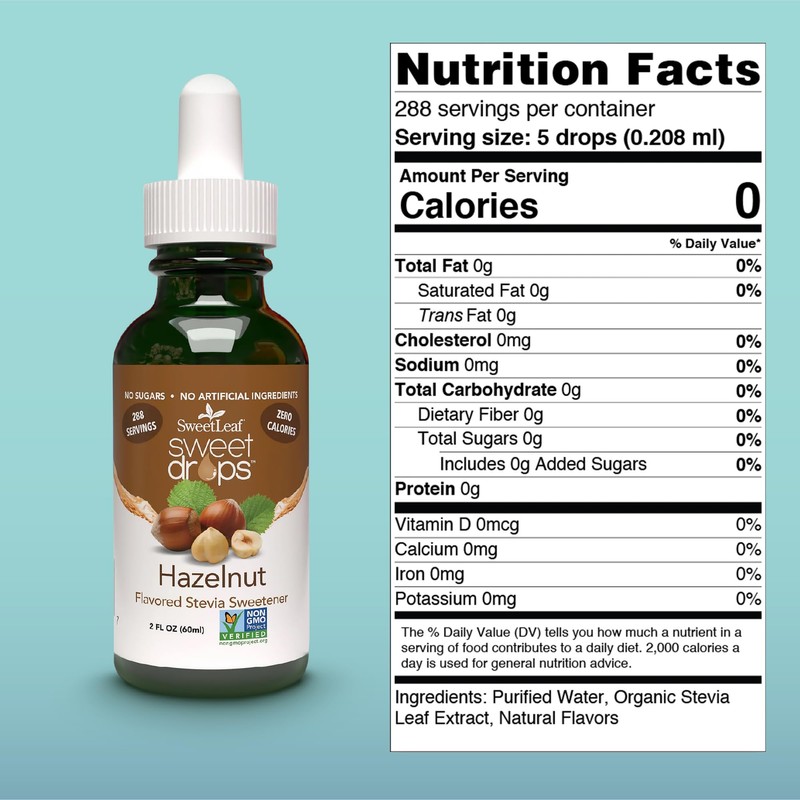 SweetLeaf Natural Sweet Drops Sweetener, Hazelnut, Non-GMO, 2 Fl Oz