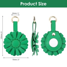 URIZZD Air Tag Keychain for Apple Airtags Holder, 2 Pack Flower Air Tag Cases, Leather Cover for AirTags Holder (Beige+Green)