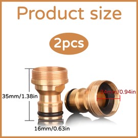 Hongoen Pack of 2 Brass Tap Connectors, Universal Tap Connector for Mixer Tap, Male Thread Brass Quick Coupling for Mixer Tap for Garden Hose