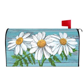 Mailbox Cover Magnetic Standard Size 21 x 18 inch Vintage Teal Old Wood Board Magnetic Mailbox Cover Waterproof Post Box Magnetic Covers for Garden Patio Decoration (Daisy Flowers, 18*21inch)