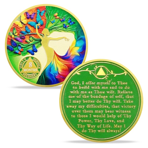 IELCJJ 8 Month Sobriety Coin, Delicate Artsy Tree of Life