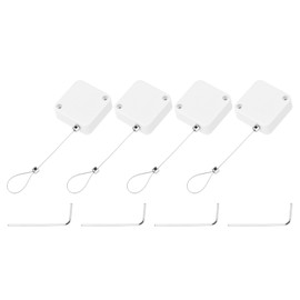 MECCANIXITY 3.3 ft Retractable Cable Lock with Latch Remote Control Security Lock with Adjustable Cord Tether Anti Theft for Laptop, TV, 600g, White, 4 Pack