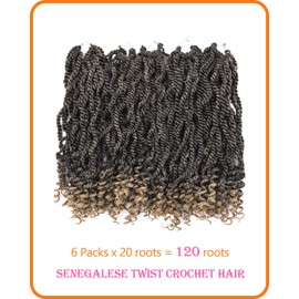 12 Inch Wavy Senegalese Twist Crochet Hair for Black Women 6 Packs Braids Wavy Ends Synthetic Hair Extension Curly Crochet Twist Braiding Hair (T27#, 12 Inch)