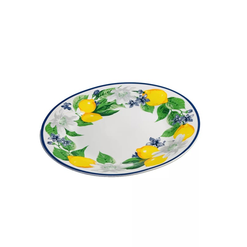 Royal Norfolk Lemon Floral Dinner Plate W/ Blue Rims, 10.5-in.