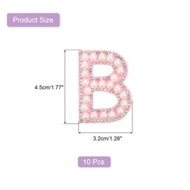 sourcing map 10Pcs Iron on Letters Patches, Letter B Rhinestone Pearl Alphabet Applique English Letter Sew on Patch for DIY Clothing Hat Bag, White Pink