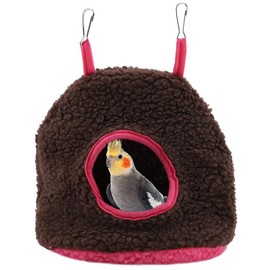 Plush Parrots Hanging Nest, 4 Colors Pet Birds Warm Plush Nest Berber Fleece Hammock Swing Bed Cave for Parrot Parakeets Conures Macaws Cockatiels Love Birds(Brown)