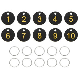 PATIKIL 10PCS Number Tags 1-10, Number Key Tags Plastic Numbered Keychain with Key Rings for Organizer Field Sales Hangers Clothes Labels ID, Black Yellow