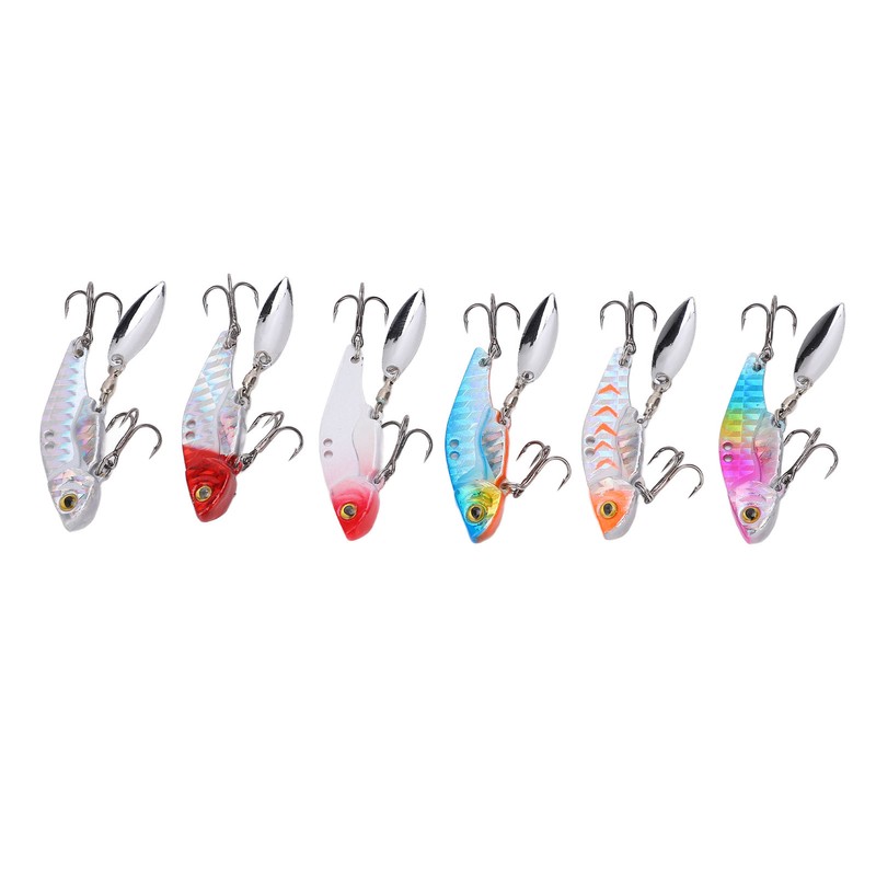 6pcs 5cm Metal Artificial Vib Fishing Lure Streamlined Design 3D