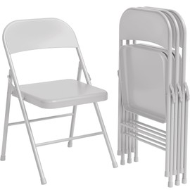 IDEALHOUSE 4 Pack All-Steel Folding Chairs Set of 4, Grey Heavy Duty Metal Foldable Dining Chair with Backrest, Hold Up to 350 LBS, Portable Fold Chair for Home, Indoor & Outdoor Events