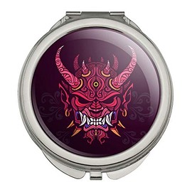 Japanese Horned Demon Mask Oni Compact Travel Purse Handbag Makeup Mirror