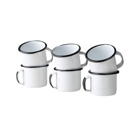 Cinsa Juego de mini tazas mezcaleras Rustik 6 piezas, 5 cm con capacidad 85 ml Peltre ligero (Blanco con filo Blanco)