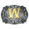 Western Belt Buckle Initial Letters ABCDEFG to Y-Cowboy Rodeo Silver