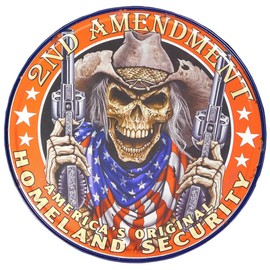 Round 12" Metal Plate Sign (2nd Amendment America's Original Homeland Security)