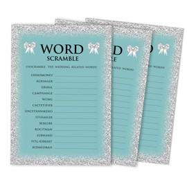 Inkdotpot 50-Pack Wedding Word Scramble Bridal Shower Game Cards Glitter Bridal Party Wedding Supplies