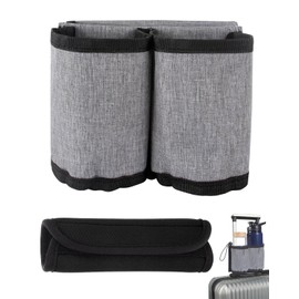 TPZORJX 1 x Travel Luggage Cup Holder, 1 x Luggage Handle Cover, Luggage Travel Cup Holder, Drink Holder, Hands-Free Drink Trolley Holds Two Coffee Cups, ID Pockets, Money Belt for Travellers