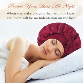 100% Mulberry Silk Bonnet for Sleeping Women, Real Silk Bonnet with Tie Band, Large Sleep Bonnets for Women, Double-Layer Sleep Cap for Braids Curly Hair