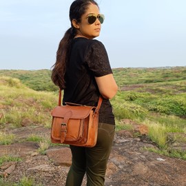 VR CREATIVES Handcrafted Genuine Leather Satchel Crossbody Bag Men Women Purse Wallet Handbag Messenger Sling Bags, 9 Inch Mini