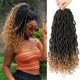 12 Inch Goddess Locs Crochet Hair 6 Packs Faux Locs Crochet Hair for Black Women Pre Looped Crochet Locs with Curly Ends Soft Goddess Loc Hair(12 Inch,6 Packs,1B/27)
