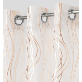 Intimates Window Voile Semi Transparent Sheer Curtains, Window Voile Curtains for Bedroom and Living, Metallic Pattern Silver, Gold, Ringtop Header (Gold, 59" width x 48" drop)