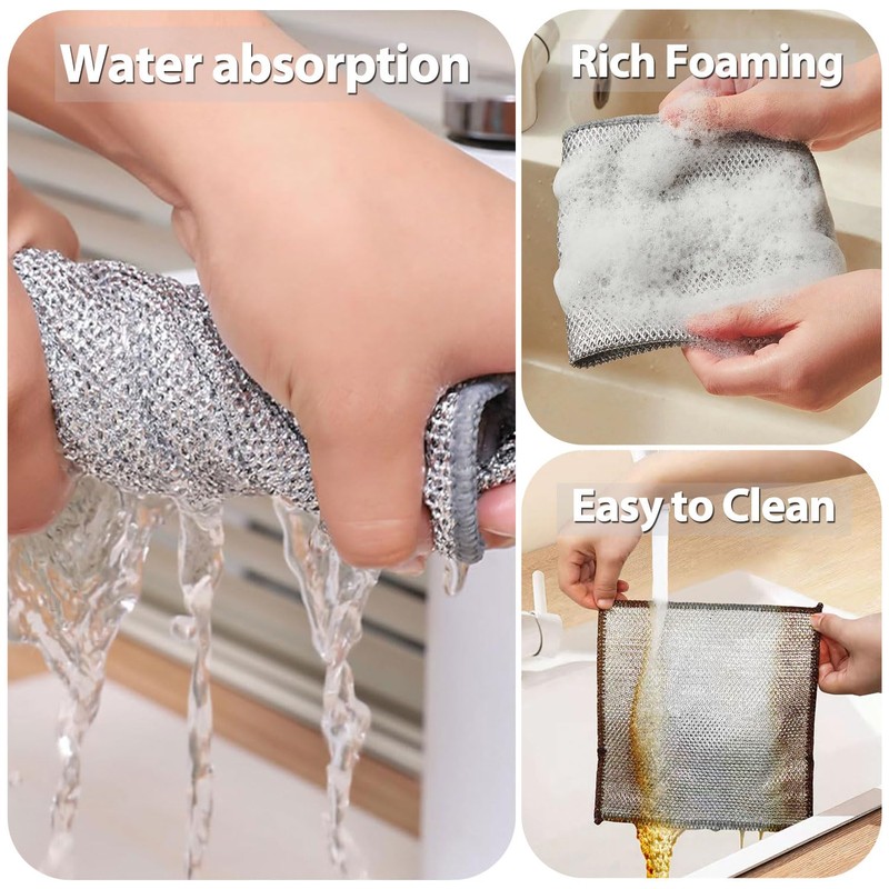 HNNFMY 10PCS Double Layer Wire Dishwashing Cloths Non Scratch Multipurpose