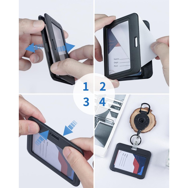 Uniclife ID Badge Holder with Double-Sided Windows Horizontal Hard Plastic