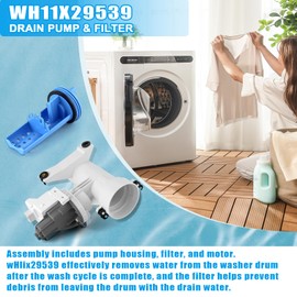 WH11X29539 AP6986715 Washer Drain Pump, Filter Replacement for GE Front Load Washers gfw550spn2dg Replaces B25-3A04, 4962370, EAP16217203, PD00065822, PS16217203 by AMI PARTS