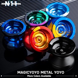 MAGICYOYO N11 Unresponsive Yoyo, Professional Yo-yo for Advanced Players, Metal Trick Yo-yo for Kids/Adults, Alloy Professional Yo Yo with 4 Colors Yoyo Ball, 6 Yoyo Strings, Glove, Bag