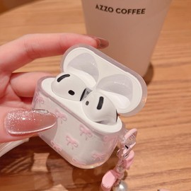 MINSCOSE Compatible with AirPods 4 Clear Case,Cute Bow Pattern Pretty Ribbon Aesthetic Design with Bow Pearl Keychain,Soft TPU Protective Shockproof Case for Women Girl for AirPods 4-Pink