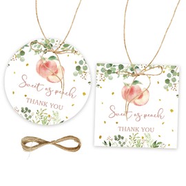 50pcs Peach Thank You Tags, Peach Gift Tag with String for Baby Shower Party, Round Thank You Paper Tags for Sweet as Peach Birthday/Engagement/Baby Girl Sweet One Party Favors