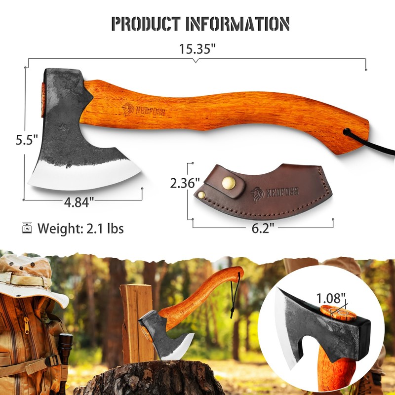 NEDFOSS Mammoth Camping Hatchet Axe, 15.5" Camping Axe with 1065