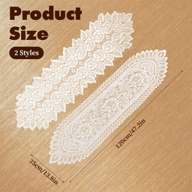 Grevosea 2 Pack Lace Table Runners, 47x13.8 Inch Rectangular White Lace Table Cloth Doilies for Tables Dresser Runner for Wedding Bridal Shower Christmas Party Decoration