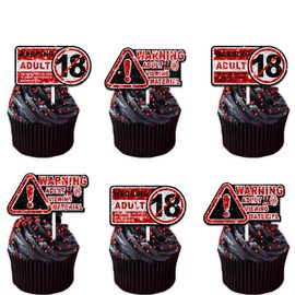18pcs Red Glitter Cupcake Topper Pick for Adult 18 Theme Decor Supplies Men Women Happy Birthday Bachelorette Bridal Shower Night Out Hen Movie Wedding Anniversary Party Decorations