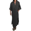 Jacansi Mens Cotton Thobe long Sleeve V Neck Solid Robe