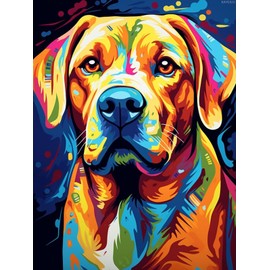 KAYEIUU Yellow Labrador Dog 5D Diamond Art DIY Paint with Full Drill Round Diamond Gems Painting by Number Kits for Adults Art Craft Home Wall Decor 12x16inch