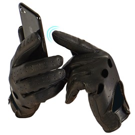 Harssidanzar Men's Leather Driving Gloves, Soft Unlined Touchscreen Driving Gloves,GM026CA, Black, Size S