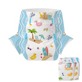 CutiePlusU Nappies for Adults, Pack of 2, Disposable Incontinence Briefs with Tabs for Women and Men, Maximum Absorbency Overnight - I Love the Summer (Medium 28 - 38 inches)