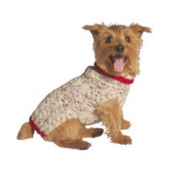 Chilly Dog Oatmeal with Red Trim Dog Sweater, Large