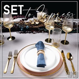 Vikko Glass Charger, 13 Inch Coral Glass Dinner Plate Charger with Gold Rim, Set of 4 Elegant Place Setting Chargers