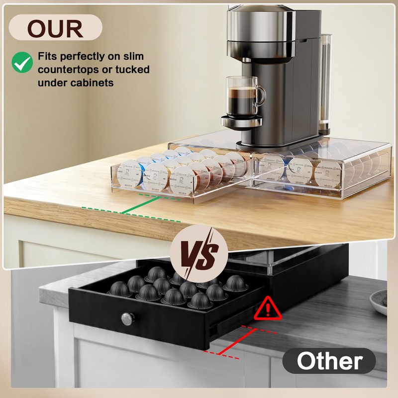 Compact Clear Acrylic Coffee Pods Drawer Organizer Compatible with Nespresso
