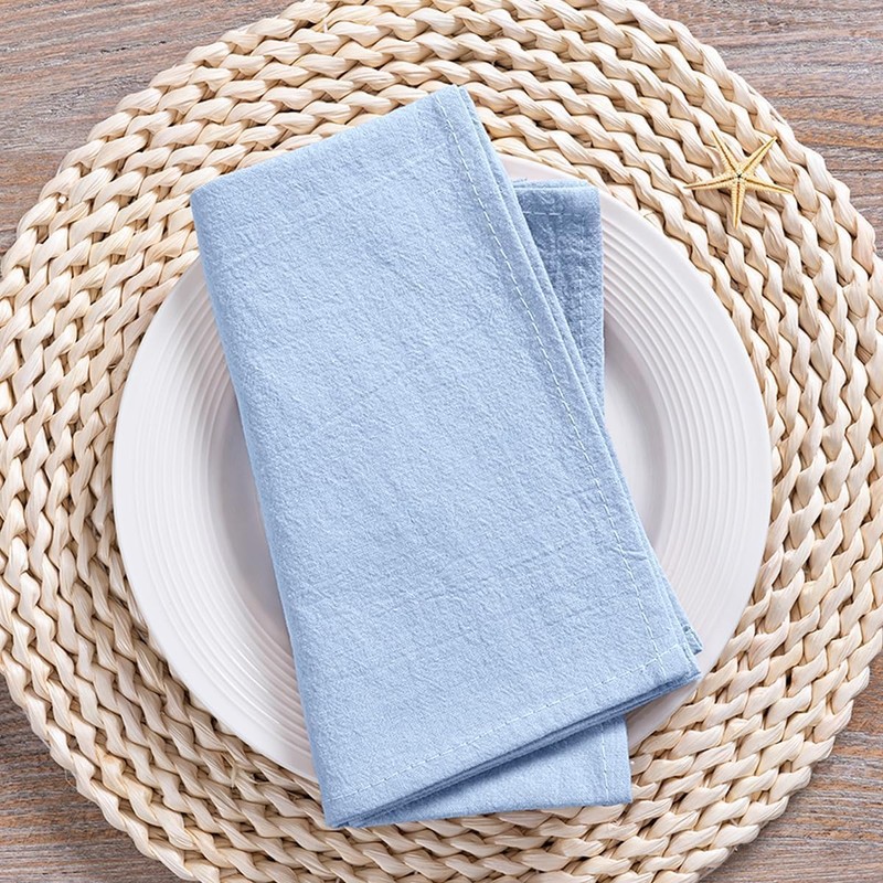 MLMC 8 Pack Blue Cloth Napkins Rustic Washable Cotton Linen