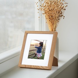 8x8 Picture Frame, Solid Oak Wood 8 x 8 Picture Frames Matted to 4 x 4,Square 8 x 8 Wood Frame with Tempered Real Glass, Rustic 8x8 Photo Frame for Wall & Tabletop Display