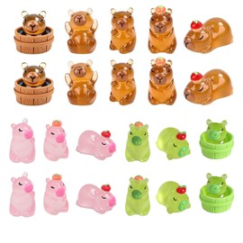 Haronistra Mini Resin Capybara Figurines Set – 22-Piece Capybara Decor with Glow-in-the-Dark Accessories, Cute Mini Animal Figures for Desk, Aquarium, Fairy Garden, Terrarium